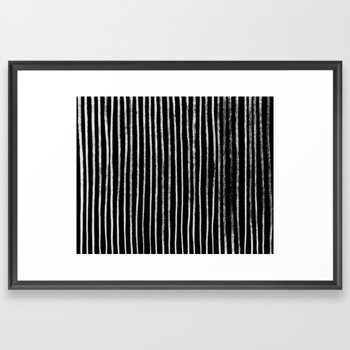 White Line Pattern on Black Framed Art Print