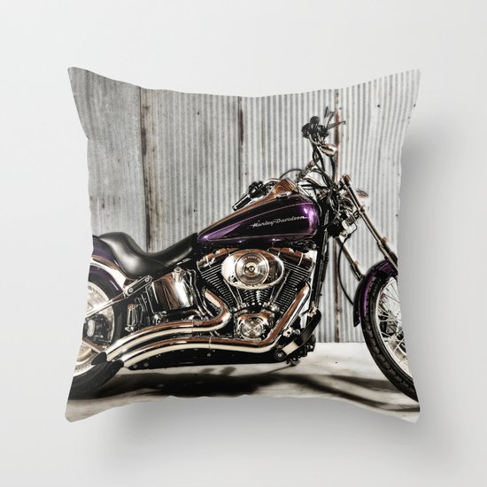 Purple Harley Softail Throw Pillow