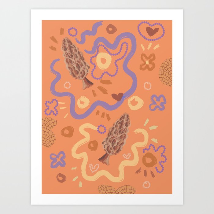 Morel Mushroom Medley Pattern Art Print