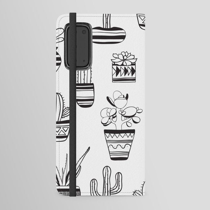 Black and white pattern with hand drawn cacti  Android Wallet Case