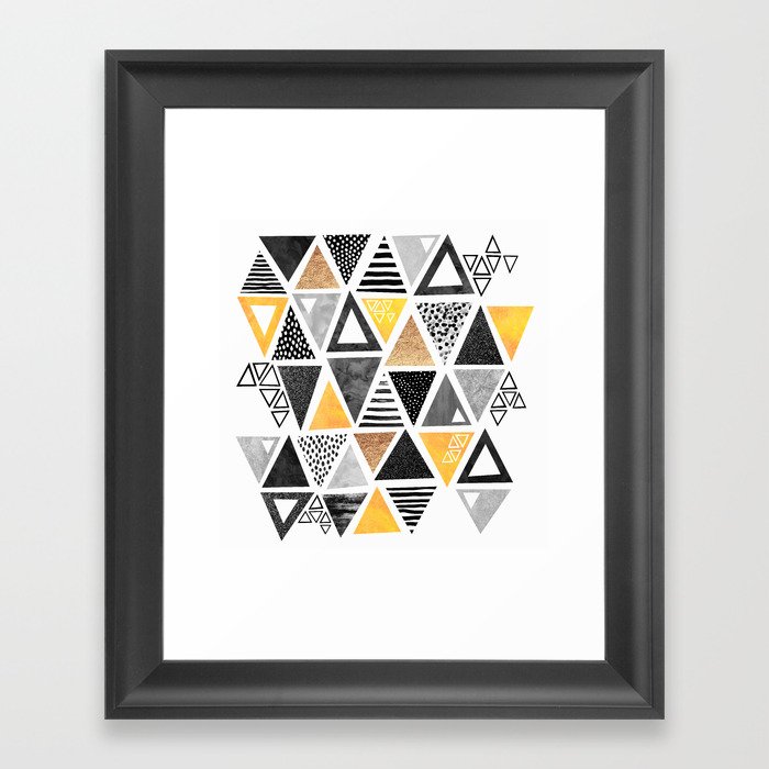 Triangle Abstract / Black & Yellow Framed Art Print