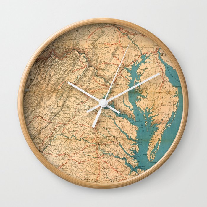 Vintage Map of Virginia and The Chesapeake Bay (1862) Wall Clock