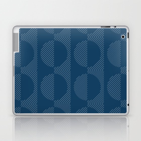 Stripes Circles Squares Mid-Century Checkerboard Blue White Laptop & iPad Skin
