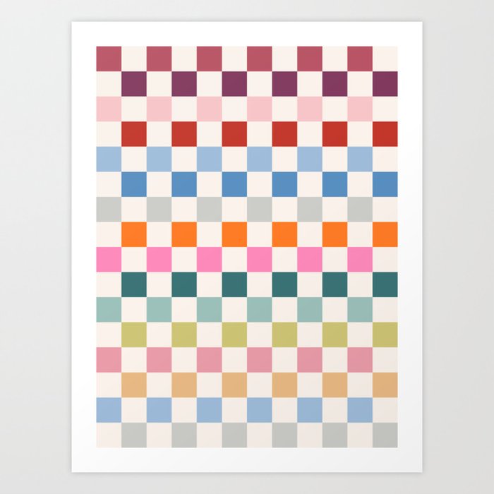 Checkered Retro Colorful Check Pattern Art Print
