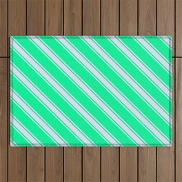 [ Thumbnail: Green & Lavender Colored Lined Pattern Outdoor Rug ]