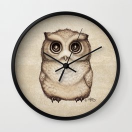 "The Little Owl" by Amber Marine ~ Graphite & Ink Illustration, (Copyright 2016) Wall Clock