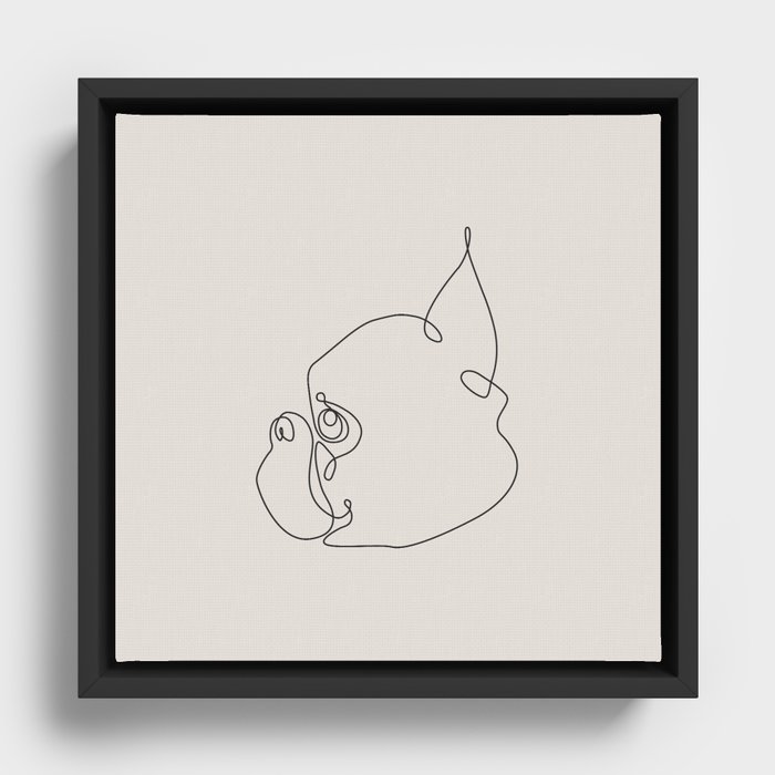 One Line Side Frenchie Framed Canvas