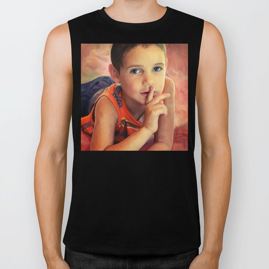 Hush - portrait of a boy with his finger to his lips Biker Tank