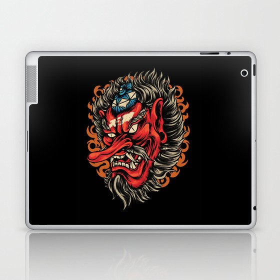 Tengu Japanese Devil Tattoo, Japanese Tengu Heavenly Sentinel, Red Vintage Tengu, Best Gift Idea For Tengu Japanese Art, And  Red Angry Tengu Demon Lovers Laptop & iPad Skin