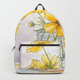 Yellow Cosmos, Still Life Backpack | Flower, Flowers, Painting, Watercolor, Vase, Yellow, Happy, Yellow Cosmos, Spring, Cosmos 