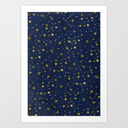 Golden Stars on Blue Background Art Print