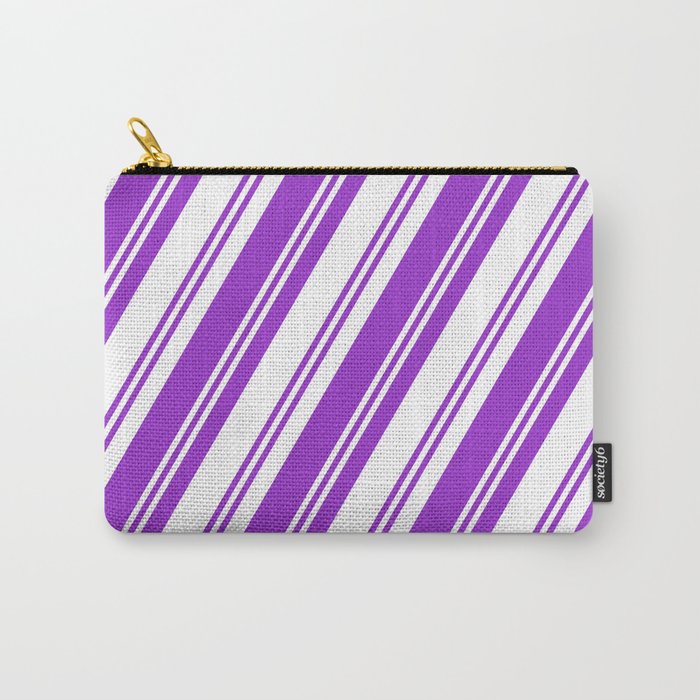Dark Orchid & White Colored Lined/Striped Pattern Carry-All Pouch