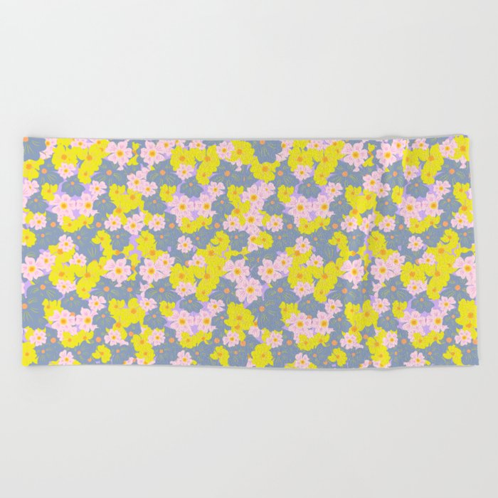 Pastel Spring Flowers Mini Lilac Beach Towel