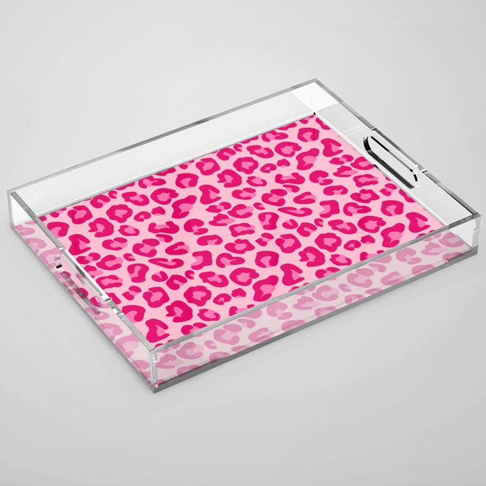Leopard Print in Pastel Pink, Hot Pink and Fuchsia Acrylic Tray
