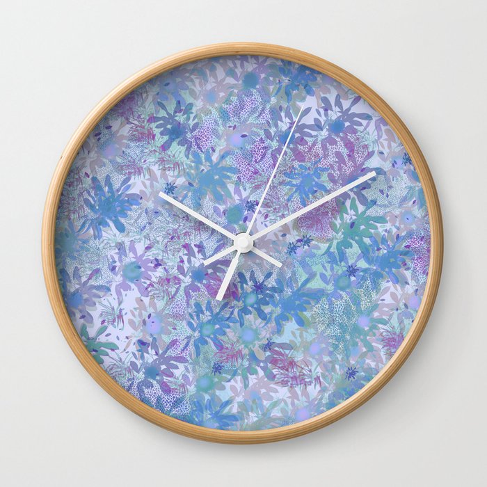 Floral Bouquet Soft Blue  Wall Clock