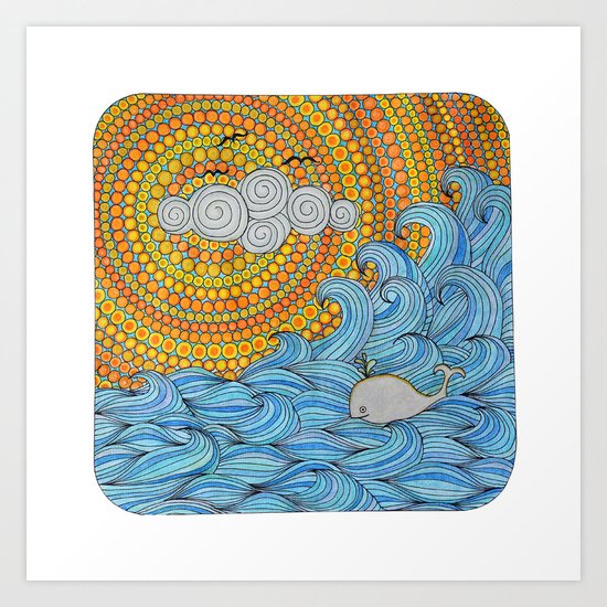 Happy whale Art Print