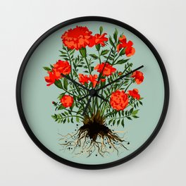  Marigold plant flower portrait with sage background Wall Clock