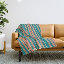 [ Thumbnail: Dark Cyan and Dark Salmon Colored Lined/Striped Pattern Throw Blanket ]