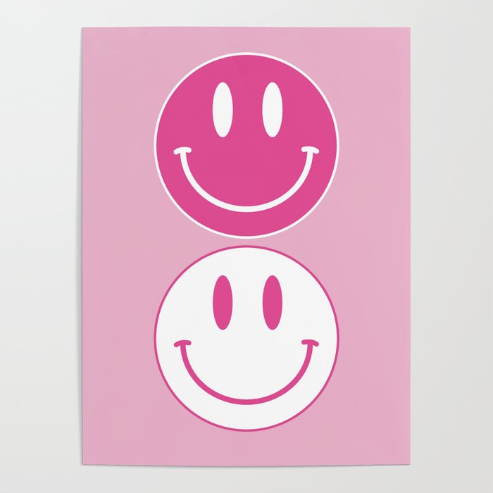 Large Pink and White Smiley Face - Preppy Aesthetic Decor Poster by  Aesthetic Wall Decor by SB Designs