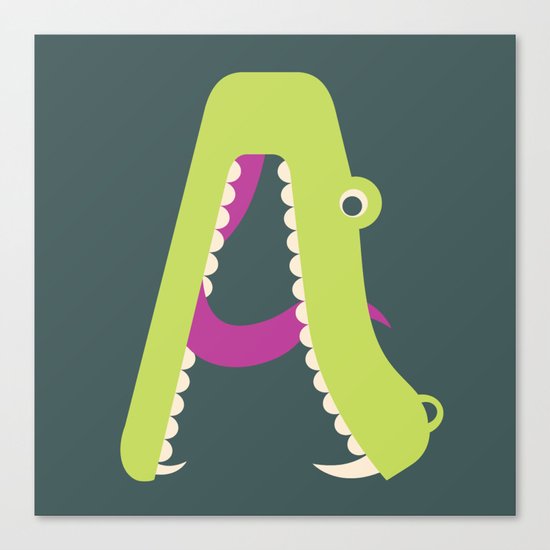Letter A // Animal Alphabet // Alligator Monogram Canvas Print