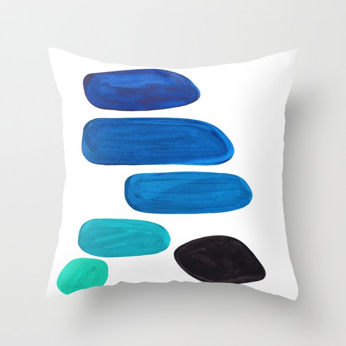 Colorful Mid Century Modern Pop Art Minimalist Style Teal Blue Aquamarine Bubbles White Background Throw Pillow