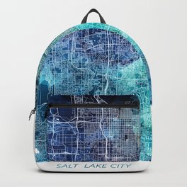 Salt Lake City Utah Map Navy Blue Turquoise Watercolor USA States Map Backpack
