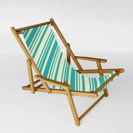 [ Thumbnail: Light Yellow and Light Sea Green Colored Lines Pattern Sling Chair ]