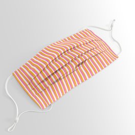 [ Thumbnail: Orange, Hot Pink, and White Colored Striped Pattern Face Mask ]