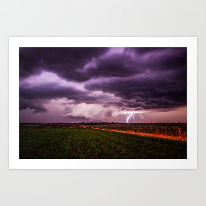 Lightning Crashes - Lightning Strike on Stormy Night in Kansas Art Print