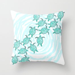 Watercolor Teal Sea Turtles on Swirly Stripes Throw Pillow