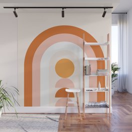 Abstraction Shapes 121 in Vintage Orange and Blush Coral (Sun and Rainbow Abstract)  Wall Mural