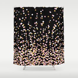 Floating Dots - White, Gold and Pink on Black Shower Curtain