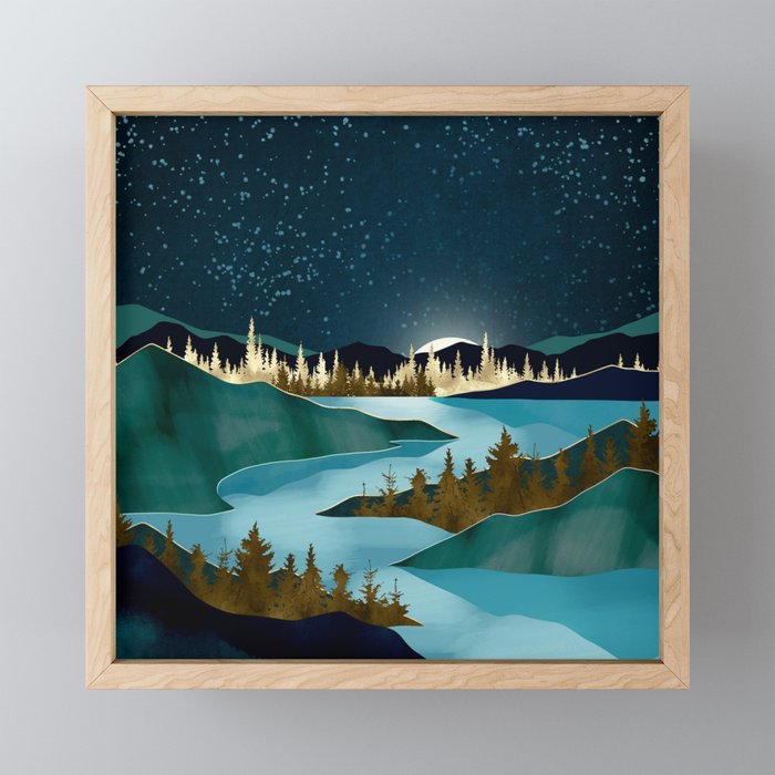 Autumn River Night Framed Mini Art Print