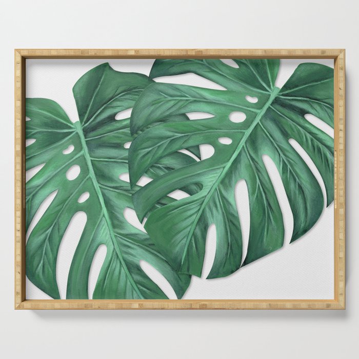 Monstera Tropical Leaf Painting Serving Tray