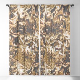 Glowing Liquid Gold Swirls Abstract Sheer Curtain
