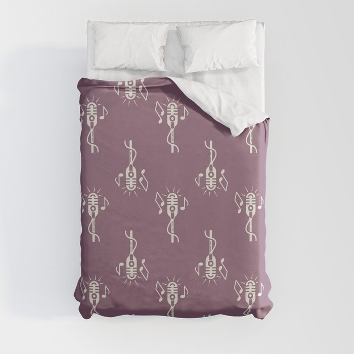 Retro Microphone Pattern on Dark Purple Duvet Cover