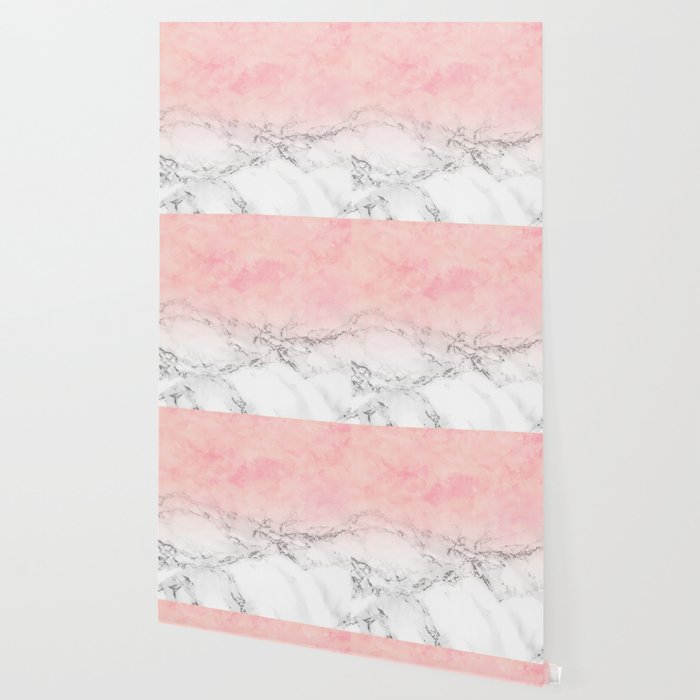Modern blush pink watercolor ombre white marble Wallpaper ...