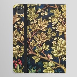 William Morris original Tree of Life reflecting water of garden lily pond twilight black nature landscape painting for drapes, curtains, pillows, duvets, prints, and wall and home decor iPad Folio Case