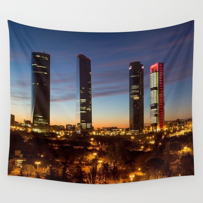 Spain Photography - Four Tall Buildings In Downtown Madrid Wall Tapestry