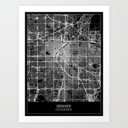 Denver, Colorado Map Art (Black) Art Print