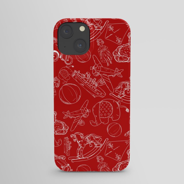 Red and White Toys Outline Pattern iPhone Case