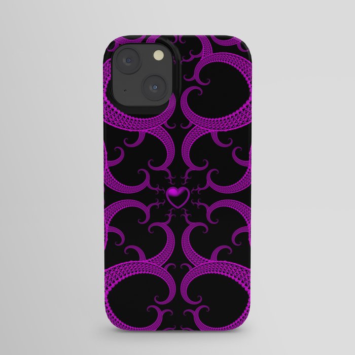 Purple Gothic Fractal Heart Pattern iPhone Case