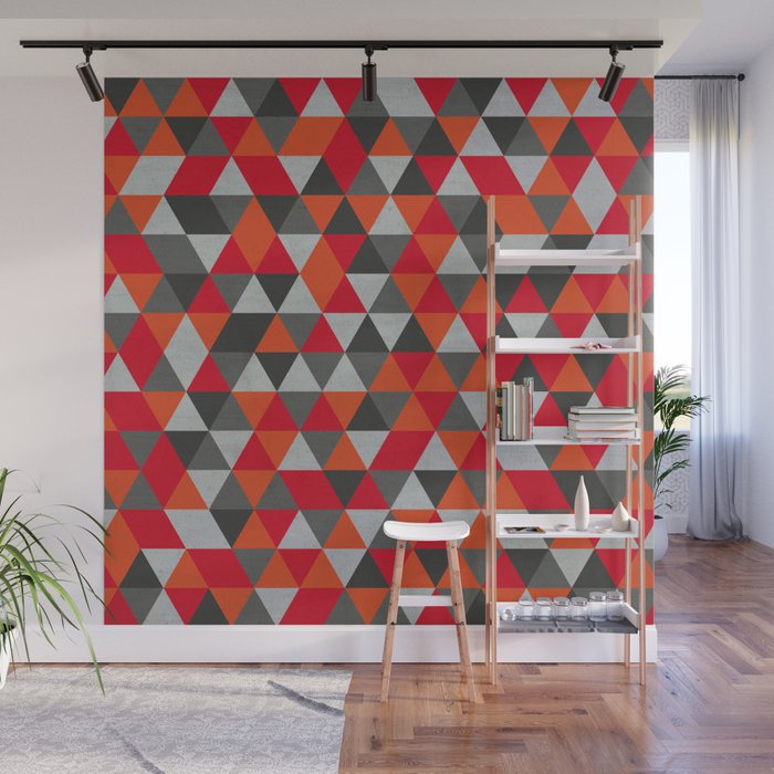 Hot Red And Grey Gray Geometric Triangle Pattern Wall Mural By Pelaxy Society6 Geometric triangle wall stencil design stencil design is: hot red and grey gray geometric triangle pattern wall mural by pelaxy