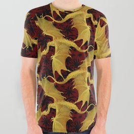 Golden dragons on an ornate background All Over Graphic Tee