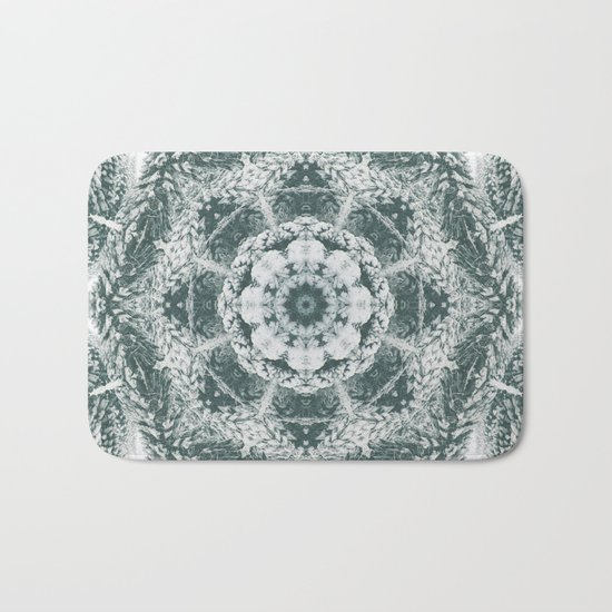 Winter snowy spruce forest mandala Bath Mat
