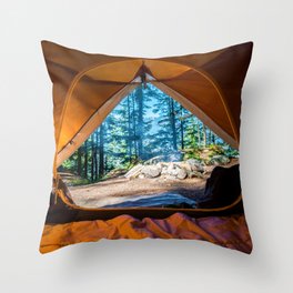 Camping in the Forest - Nature Photography Throw Pillow