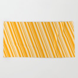 [ Thumbnail: Orange & Tan Colored Pattern of Stripes Beach Towel ]