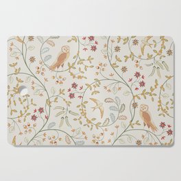 Vintage birds in foliage with flowers seamless pattern on light background. Middle ages William Morris style. Vintage illustration.  Cutting Board