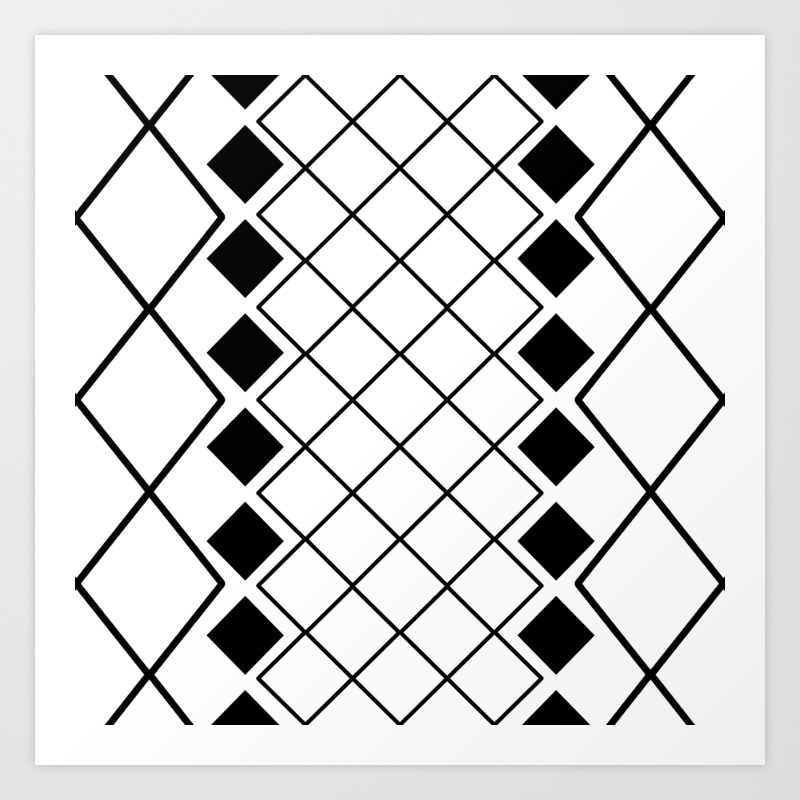 Black And White Nordic Geometric Diamond Pattern Art Print By