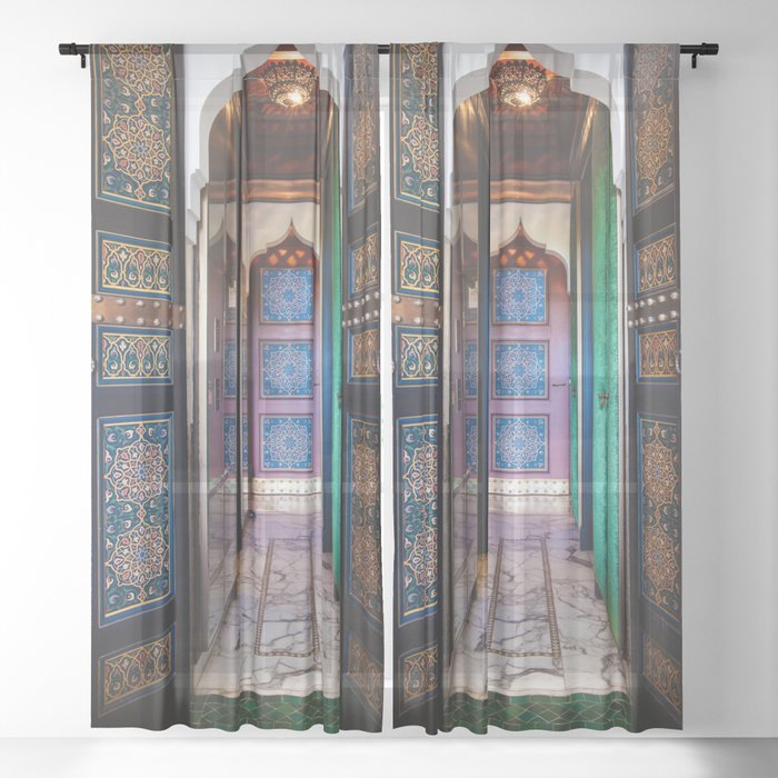 Moroccan Painted Doors And Marble Hallway In Marrakech Morocco